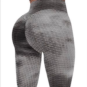 Yoga Pants, TikTok Leggings, TieDye Black/Gray